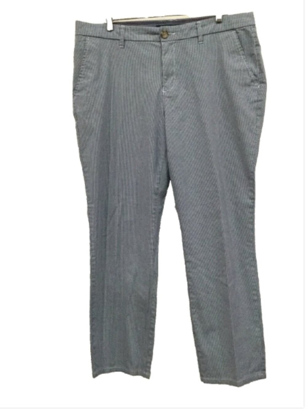 Tommy Hilfiger Women Size 12 seersucker stripe Pants navy White Ankle Stretch